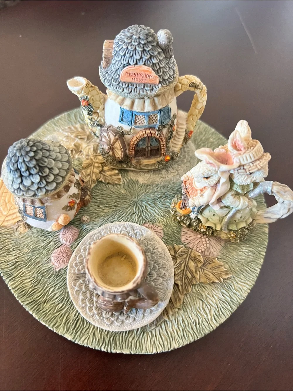 Whimsical Mushroom Cottage Tea Set - Pastel Green